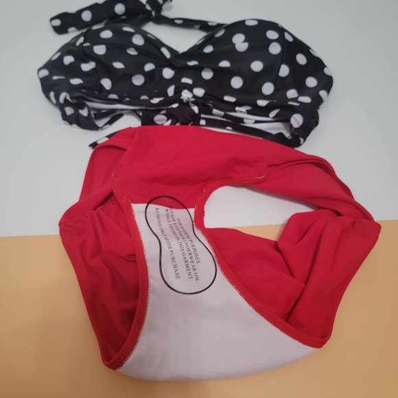 Tempt Me Women Two Pieces Vintage Swimsuit Retro Halter Ruched High Waist Bikini - Picture 13 of 14